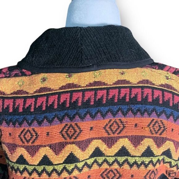 Vintage Blazer Jacket Southwestern Aztec Print Boxy Cropped Black Shawl Collar - Picture 5 of 11